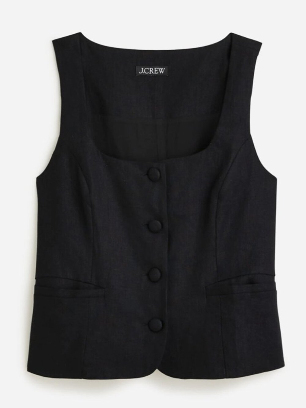 J. Crew Plus Size Scoop Neck 100% LINEN Vest Size 20 Black Button Front NEW